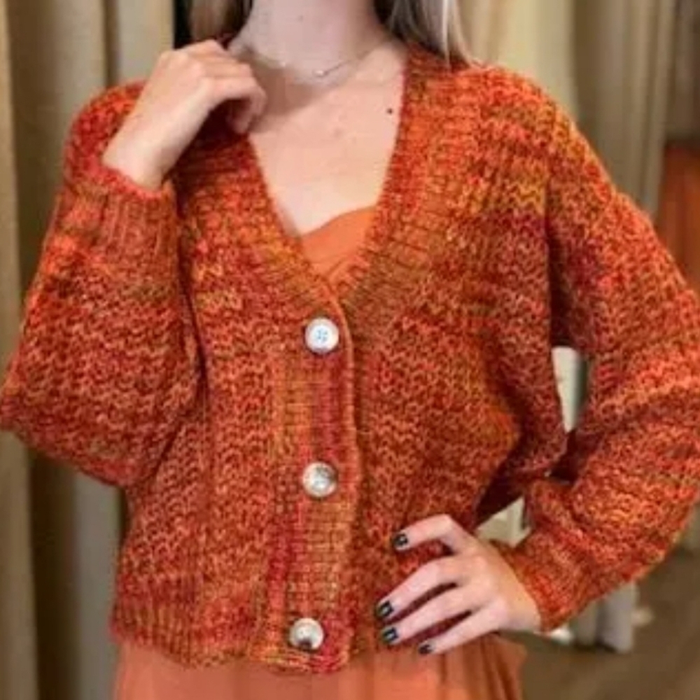 Cocobleu Small Oversized Chunky Knit Open Button Down Preppy Sweater Cardigan